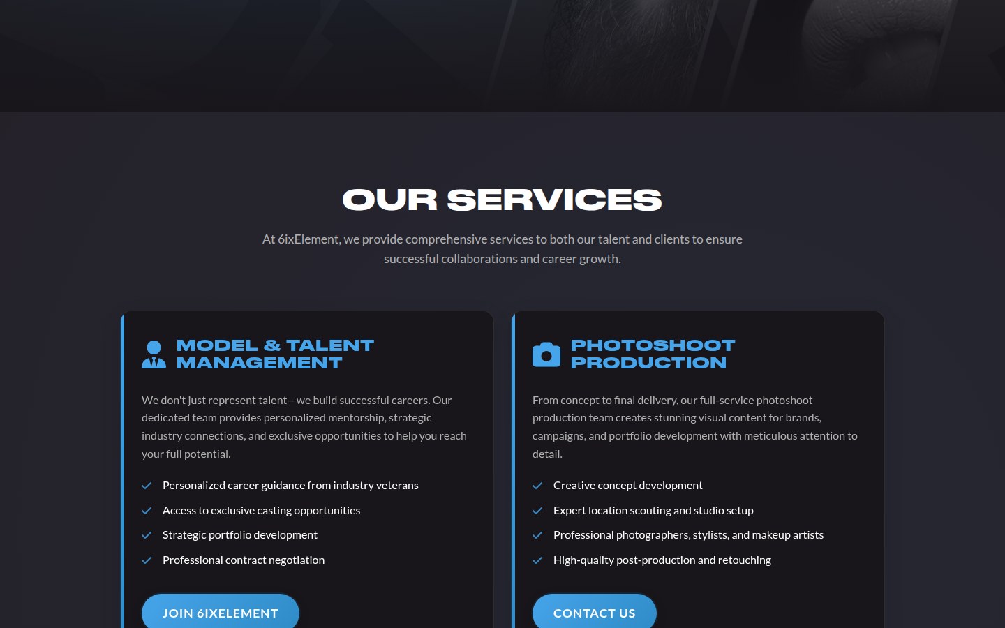 6ixElement services: model & talent management and photoshoot production