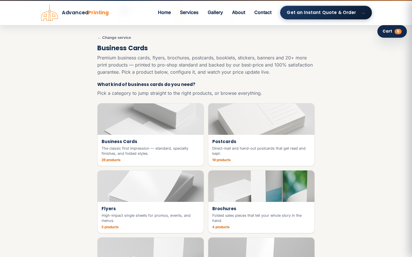 Business-card configurator with real option swatches