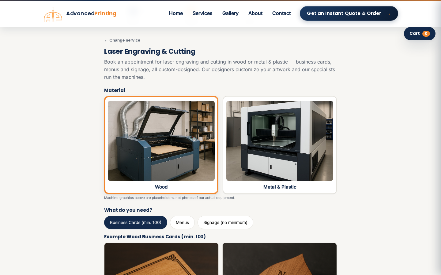 Laser engraving configurator, material selection