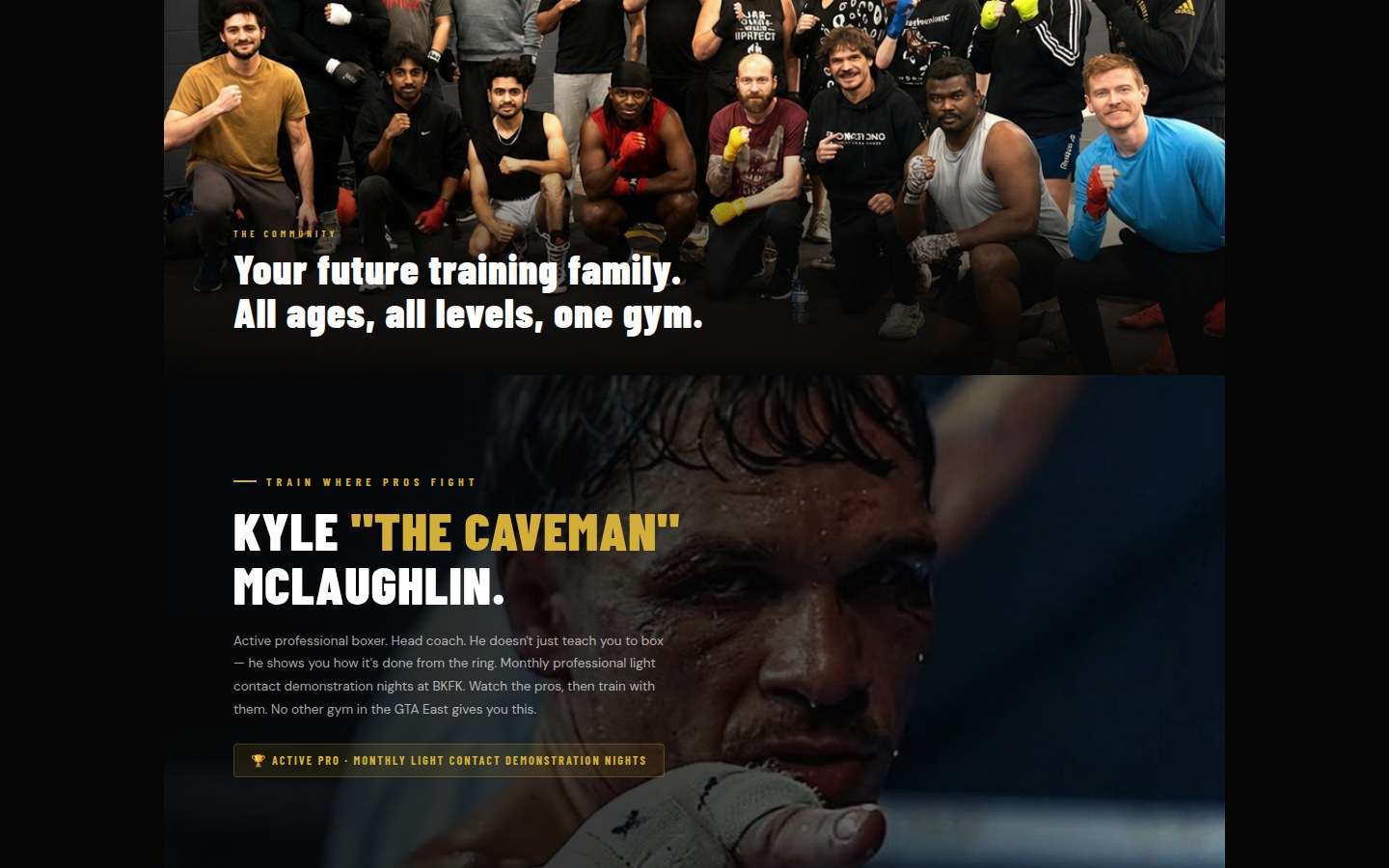 BKFK community group photo and head coach Kyle 'The Caveman' McLaughlin