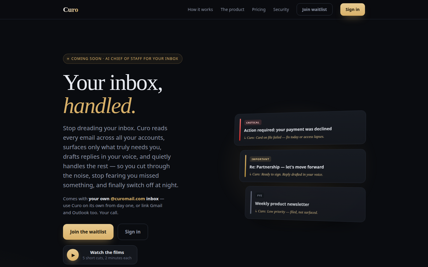 CuroMail landing page